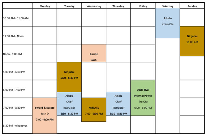 Aikido Dojo Schedule